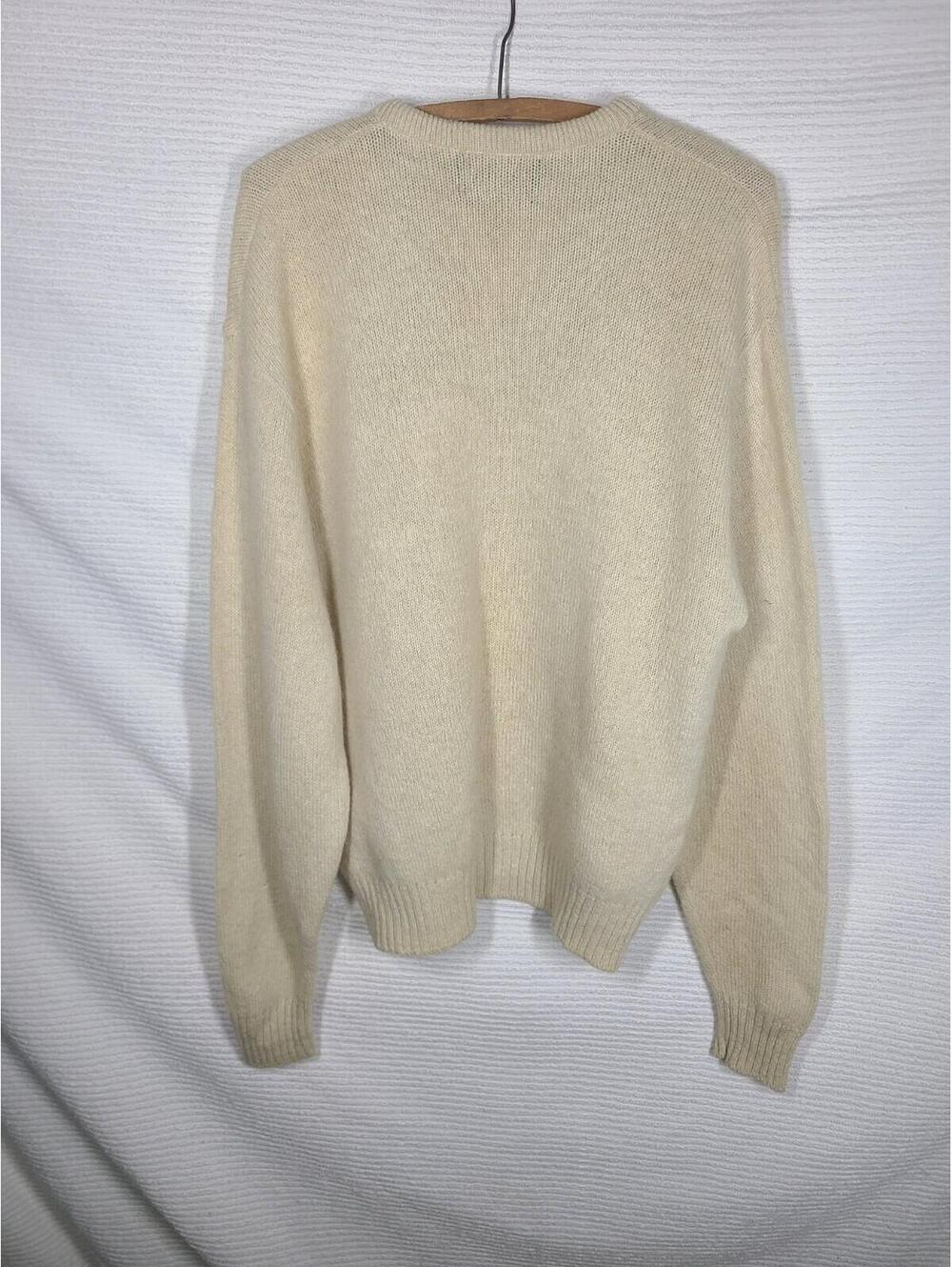Vtg Mens Sweater Knit V Neck Jantzen 70% Wool Blend Large Beige Retro Neutral - Picture 7 of 9